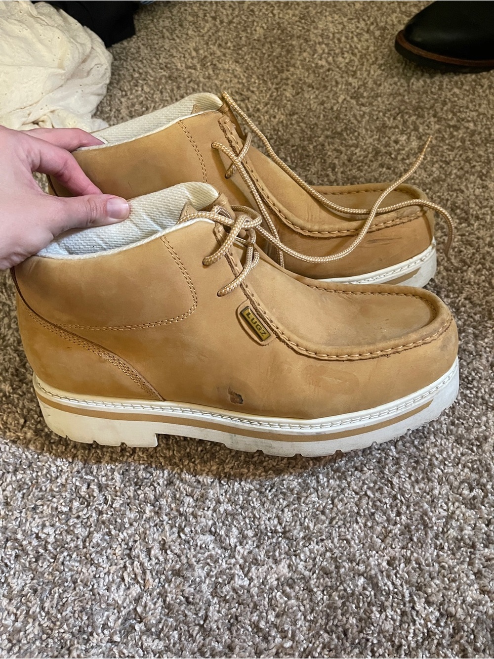 NY LUGZco Men's Strutt LX boots in Golden Wheat/White #utility #workstyle